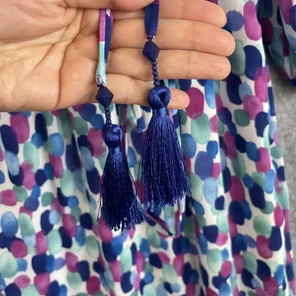 Tommy Bahama Tiered Maxi Dress Womens Medium Splendid Sea Tassel Resort Tropical - Picture 6 of 16